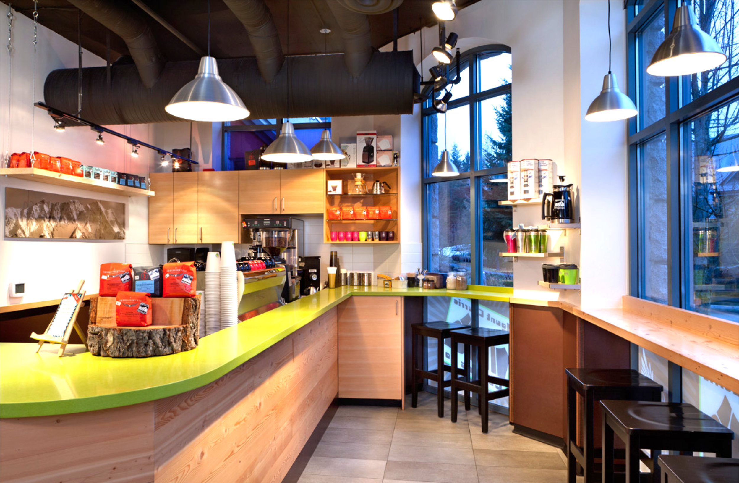Coffee Bar Interior - Mount Currie Coffee Co. Coffee bar interior with service area at Mount Currie Coffee Co Whistler